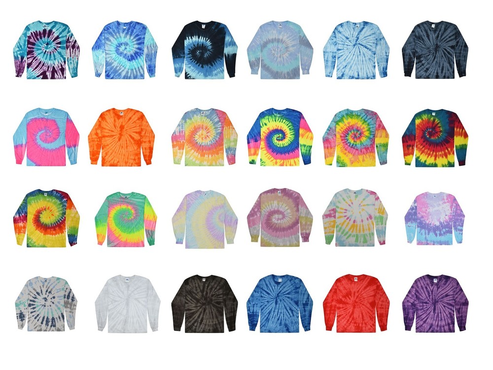 Long Sleeve Tie Dye Cotton T-Shirt for Adults - X-Large Multicolor Colortone Top  