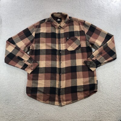 Quicksilver Flannel Shirt Men s L Brown Hue Plaid Check