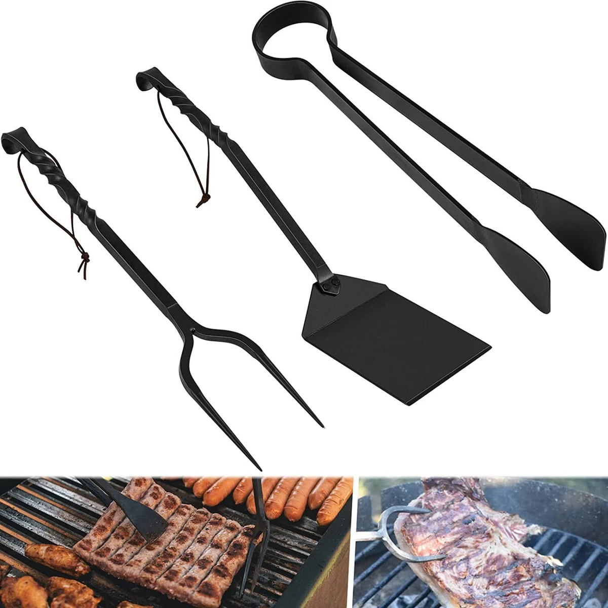 Forged Barbeque Grill Tools Set Including BBQ Tongs Fork and BBQ