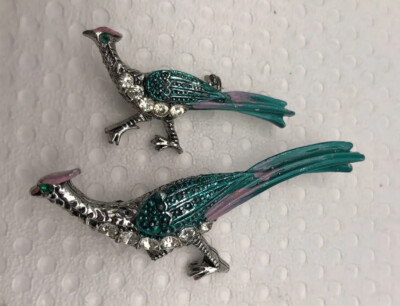 A Set Of 2 Bird  Peafowl Brooch Pins