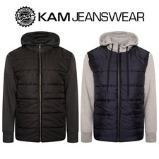 Men's Puffer Jacket Plus Size Hooded Winter Coat with Jersey Sleeve, 2XL to 8XL