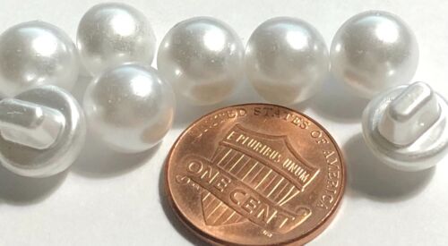Set of 8 Small Domed Off-white Faux Pearl Plastic Shank Buttons 3/8" 9.8mm 12415 - Picture 1 of 3