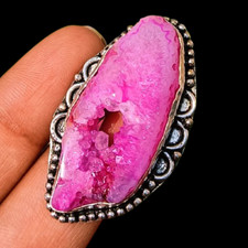 Pink Window Solar Quartz Gemstone 925 Sterling Silver Plated Ring Jewelry C027