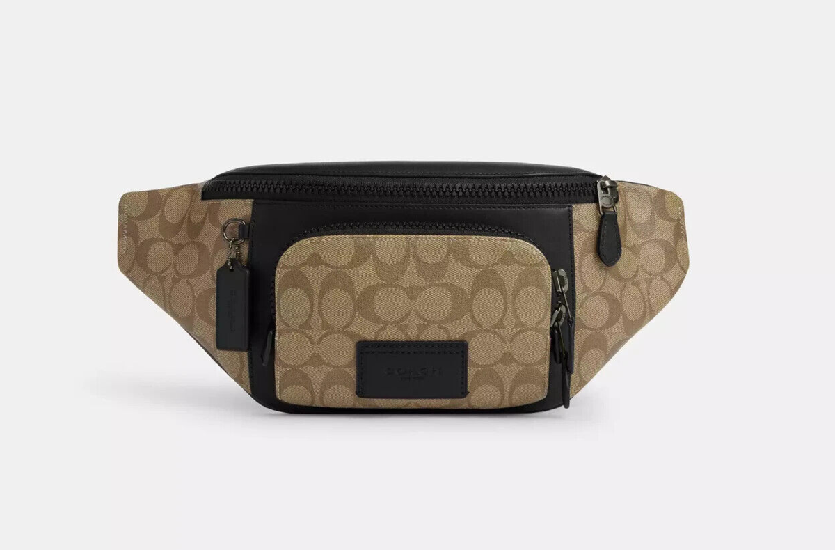Coach Men's Khaki/Black Signature Canvas & Leather Track Coach Men's Khaki/Black Signature Canvas & Leather Track
