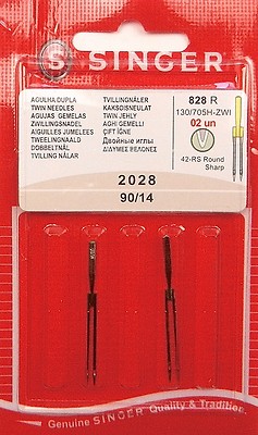 2 Original Singer Universal Zwillingsnadel Nähmaschine Nadeln 2028 Stärke 90/14