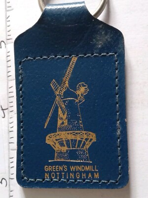 VINTAGE Schlüsselring Leder Look BLAU grün Windmühle Science Centre Nottingham NG2 