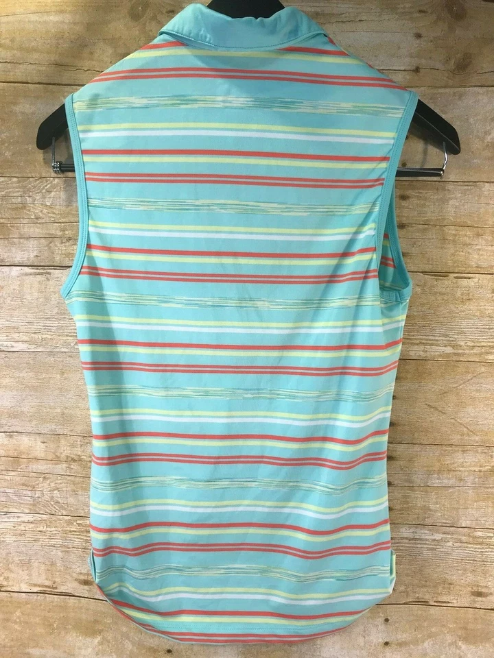 PUMA TANK TOP Women's S SLEEVELESS TENNIS GOLF GREEN ORANGE YELLOW STRIPE 💗EUC - Image 3 of 4