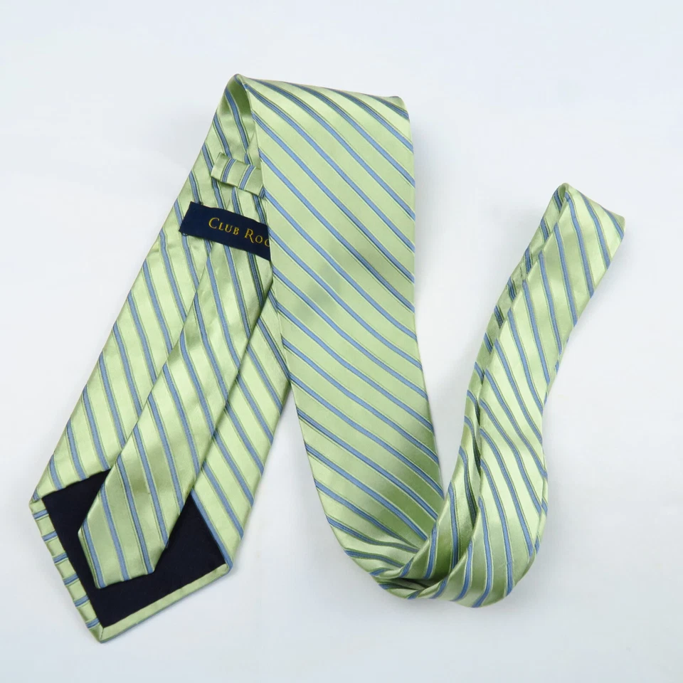 Corbata Club Room para Hombre Verde Azul Diagonal Rayas Seda Texturizada Satén 60x3.5 Foto 4 de 4