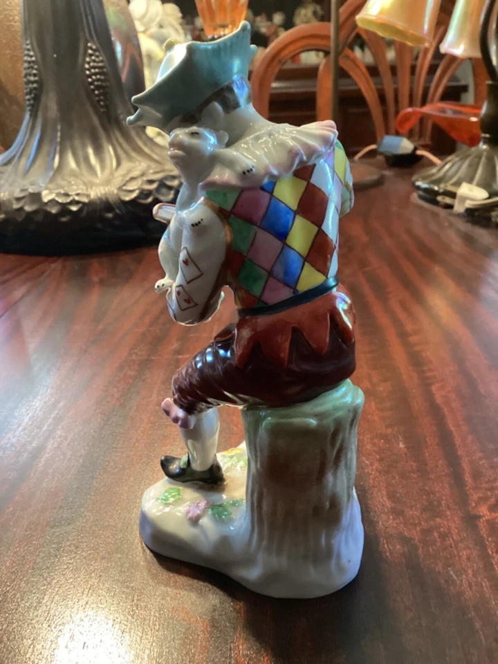 Juglar y gato arlequín de porcelana de Dresde Carl Thieme Potschappel Alemania 1900’s Foto 3 de 4