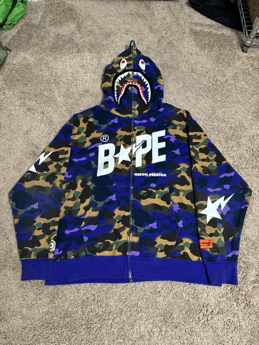 Bape Heron Preston Camo Shark Full Zip Hoodie | eBay