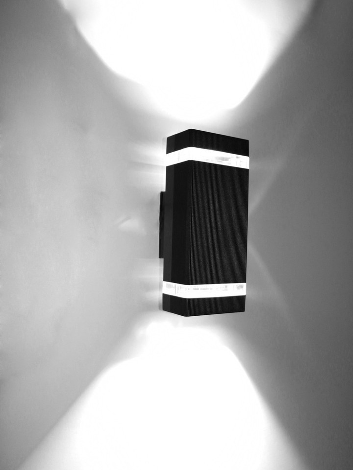 LUMINTURS 2-Pack 14W LED Outdoor Up/Down Wall Sconce – Waterproof, Black, 6000K