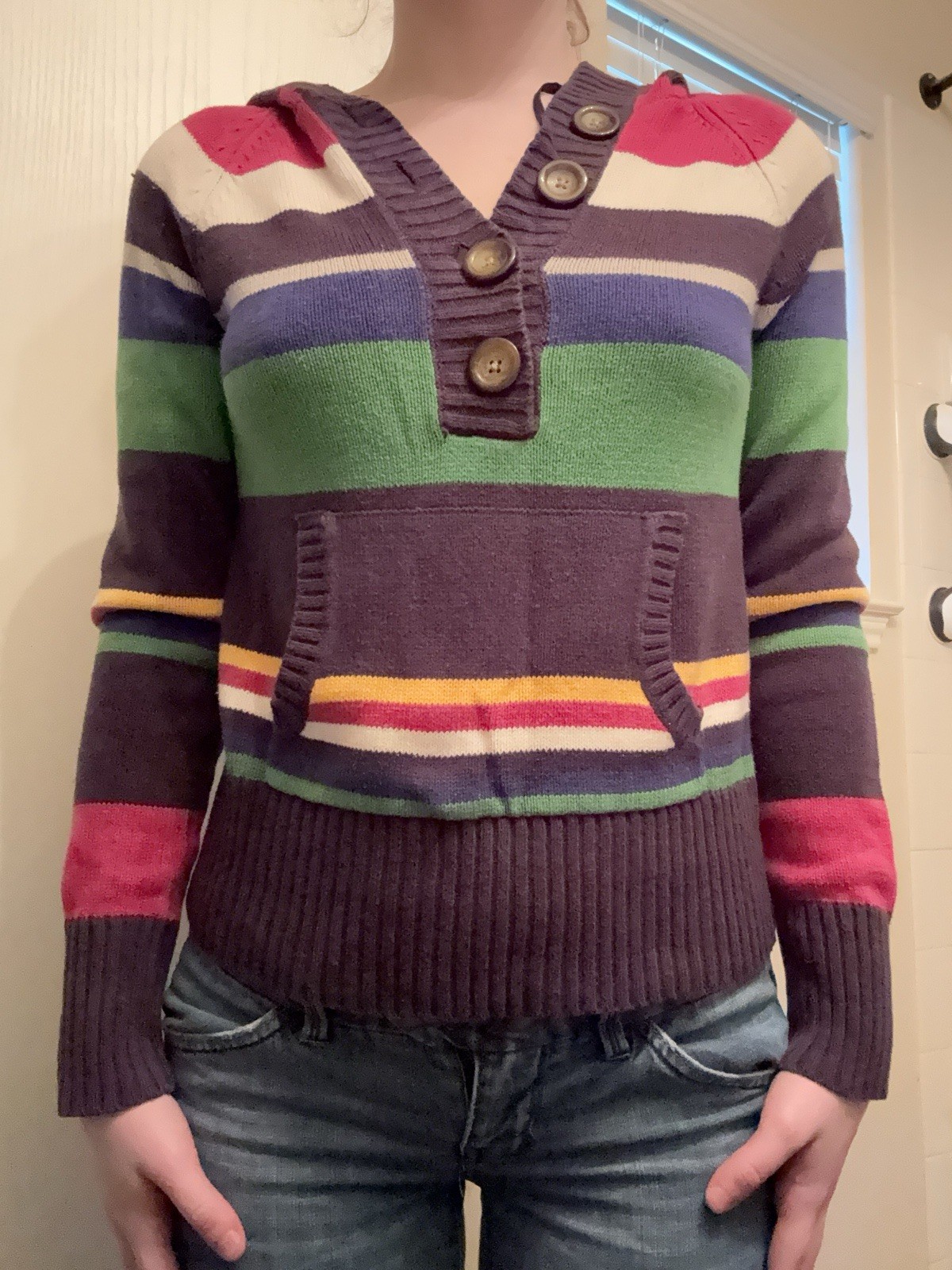 Vintage Y2k Aeropostale Sweater Womens Medium Multicolor Striped Hooded