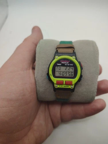 Vintage Timex Ironman  Neon Yellow And Pink Digital Watch New Battery And Works.