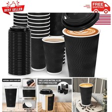Elegant 100-Pack 16 oz Black Disposable Coffee Cups with Lids for Special Events