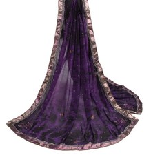 Sushila Vintage Purple Dupatta Tie-Dye  Embroidered Pure Chiffon Long Stole