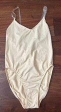 CAPEZIO Camisole Leotard Bodysuit Beige Clear Straps Size L NEW