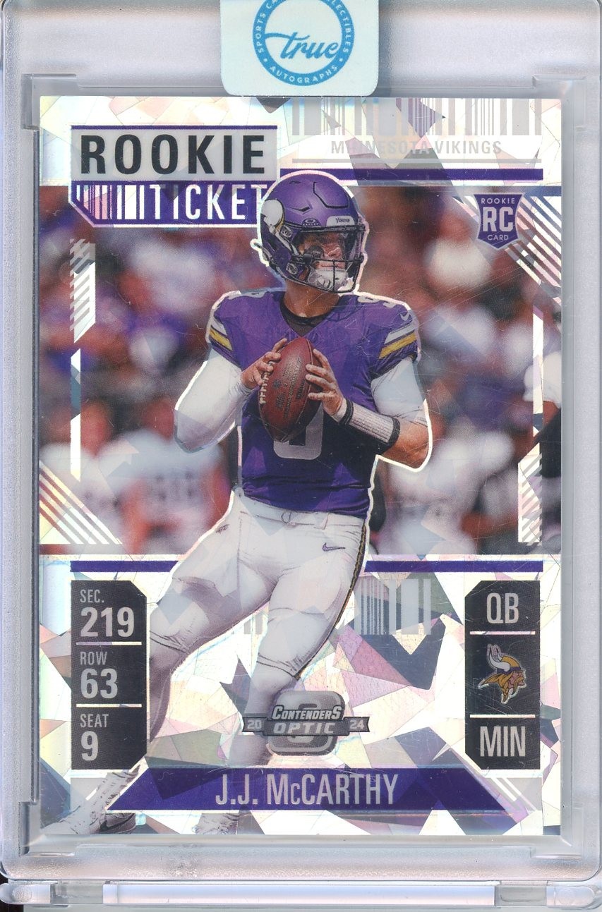 2024 PANINI CONTENDERS OPTIC J.J. MCCARTHY #71 ROOKIE CRACKED ICE #/22 VIKINGS