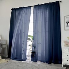 OWENIE Blue Sheer Curtains, Curtains 84 inch Length 2 Panels Navy