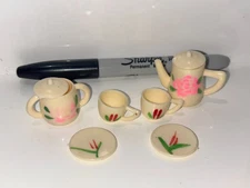Miniature Tea Set - Vintage, Dollhouse, Plastic, 8 pc set, Handpainted, Rare