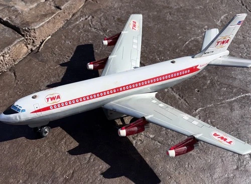 MARX TWA Tin Litho Vintage J-4916 Tin Bat Op TWA Boeing 707 Plane, Marx Japan