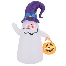 6 Ft Halloween Inflatables Cute Ghost with Dimming Infinity Mirror Light - Color