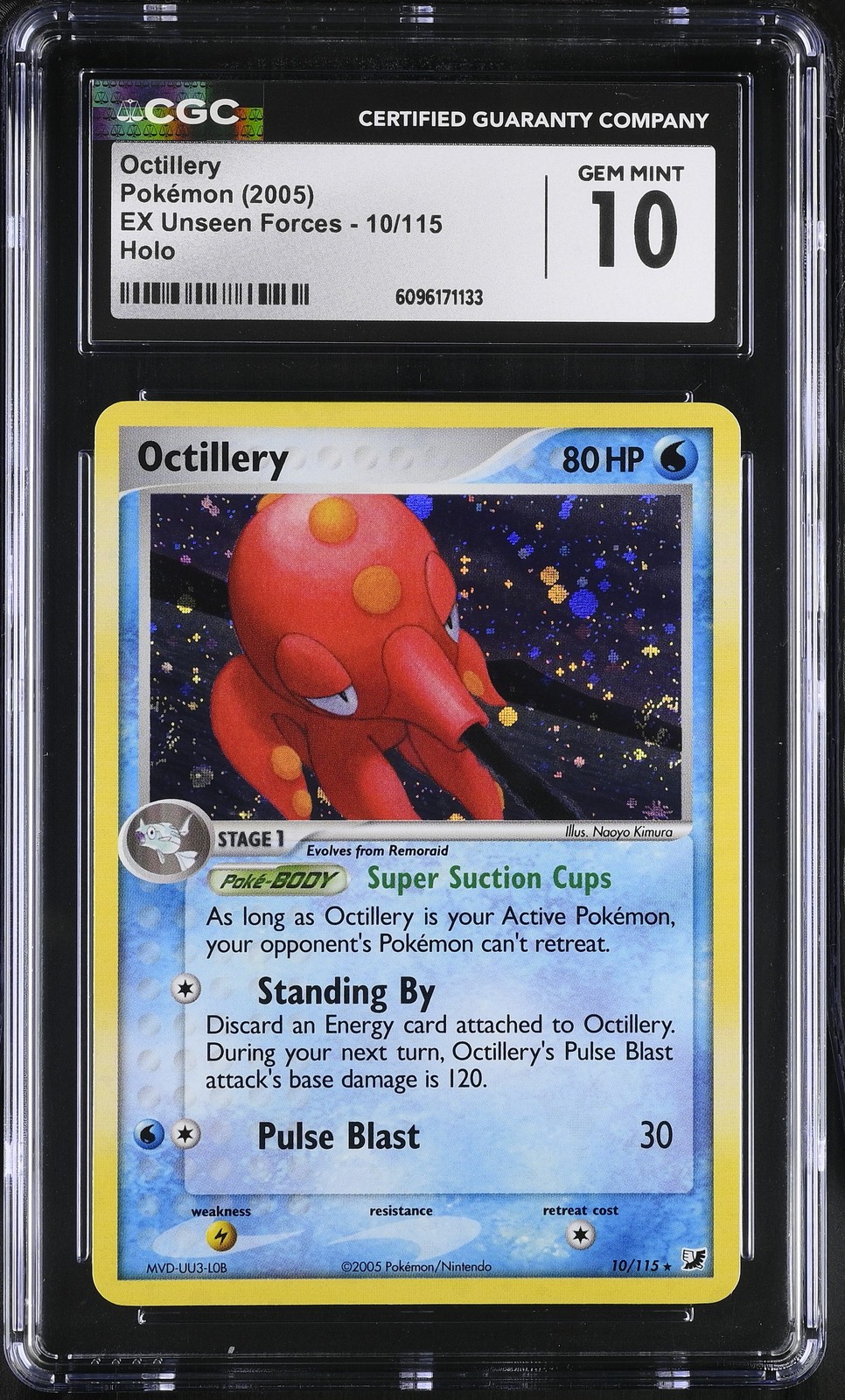 CGC 10 GEM MINT Octillery 2005 EX Unseen Forces 10/115 Holo SWIRL Pokemon Card
