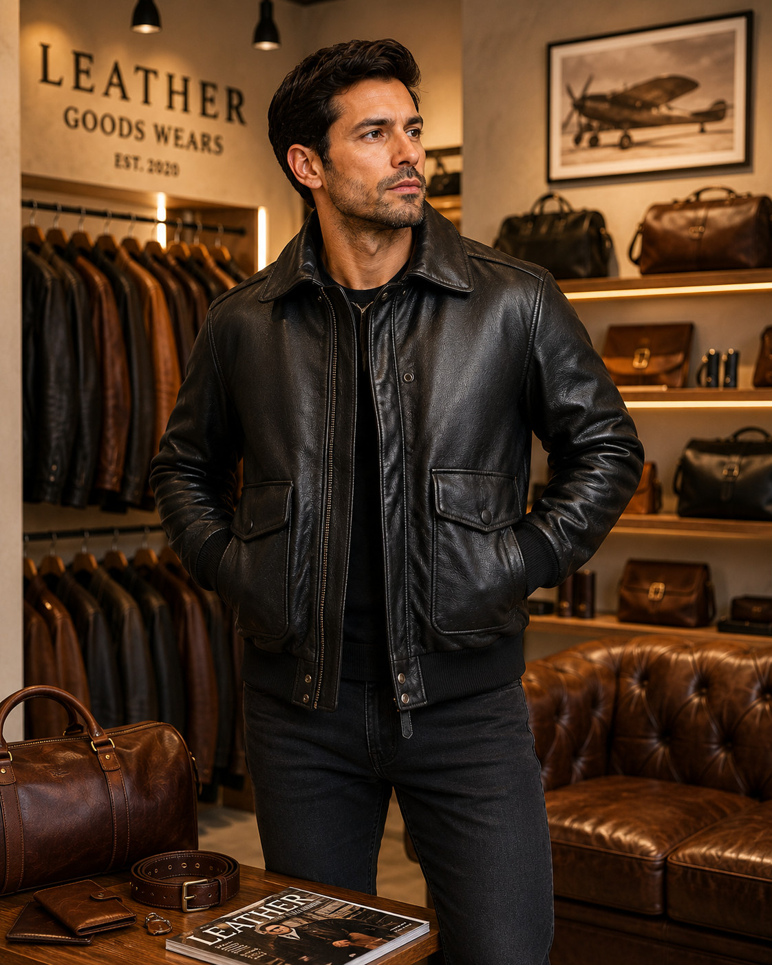 MEN BLACK HANDMADE A2 G1 BOMBER AVIATOR REAL LEATHER JACKET VINTAGE PILOT FLIGHT