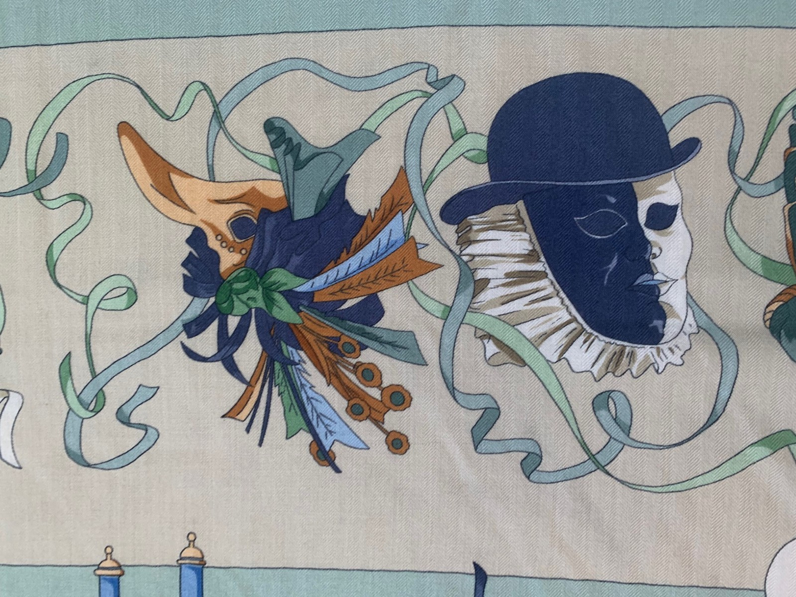 Hermes "Venice Carnival" Cashmere Shawl 140 Watrigant 1993 Venice Rare image 6