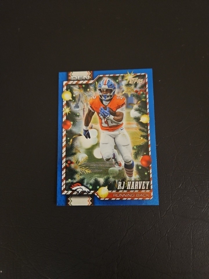 Topps Holiday 2026 RJ Harvey #32 Blue Metallic Glitter Denver Broncos