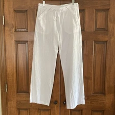 Jolt Linen Blend White Straight Leg Pull on Pants Women’s Sz Large NEW Lagenlook