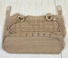 Vintage Macrame Hobo Bag Boho Shoulder Bag Woven Cotton Blend Lined Purse Beachy