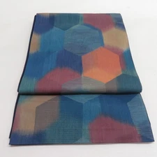 Japanese Kimono Fukuro Obi Silk Hexagonal pattern Blue 160.6inch