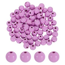100 Pcs Natural Wooden Beads for Crafts, Violet Purple 16mm Dia, 4mm Hole 