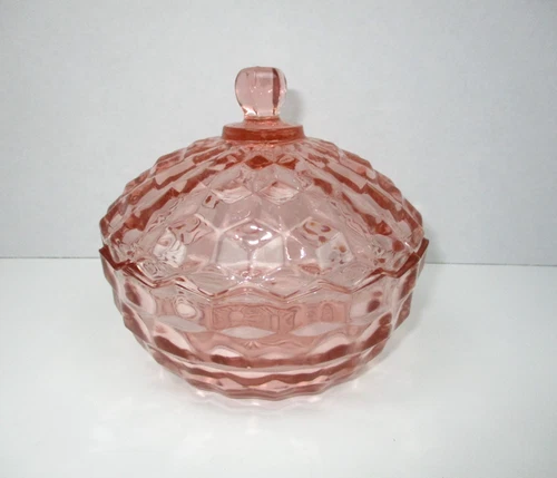 Pink Peach Glass Colony Whitehall Covered Candy Dish.