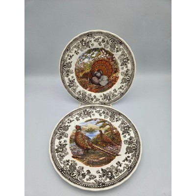 Queen's Quintessential Game 8'' Salad Plates Set of 2 Turkey Pheasant England