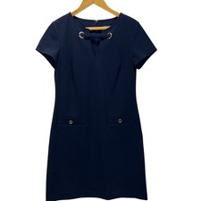 Tommy Hilfiger Navy Blue Sheath Dress with Grommet Detail Size 8 Knee Length