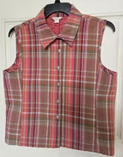 Christopher  Banks Plaid Quilted Vest Snap Front Pockets Pink,Green,Blue Size L