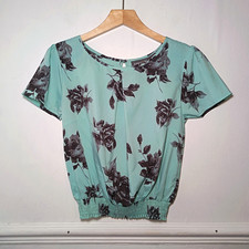 Apricot Womens Top Green Size UK 8 Black Floral Wedding Corporate Office Print