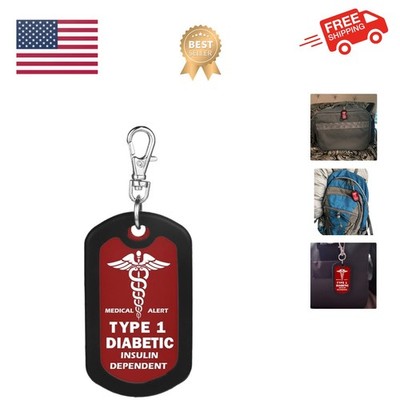 Insulin Dependent Type 1 Diabetic Tag Medical Alert Zipper Pull Bag Tag Red