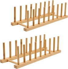 2PC Bamboo Wooden Dish Drying Rack, 8-Slot Plate Rack Cabinet Dish Stand