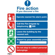 Worksafe SS20P1 Safety Sign Fire Action Without Lift - Rigid Plastic