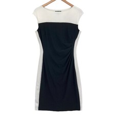 Lauren Ralph Lauren Sheath Dress Womens Size 10 Black White Stretch Ruched