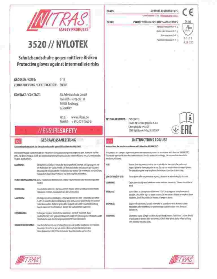 NITRAS Nylotex 3520 Nylon-Latexhandschuhe Arbeitshandschuhe Größe 9 - Bild 4 von 4