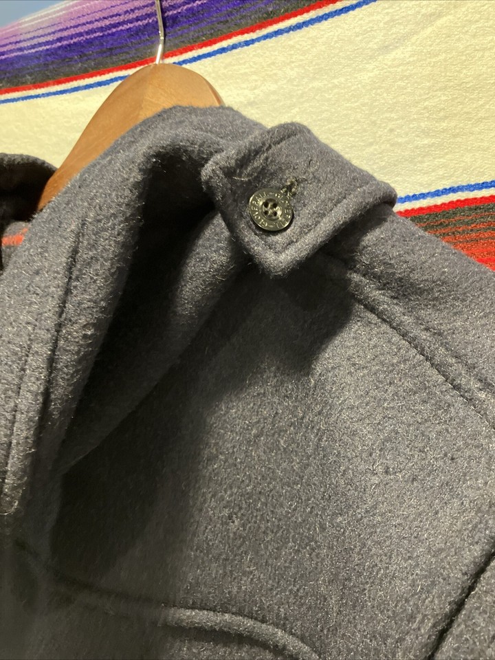 Vintage Gloverall Navy Wool English Duffle Coat Men's 42 L 24x36 Horn