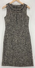 Talbots Tweed Sheath Dress Wool Blend Fringe Gray Old Money Career Womens Size 4