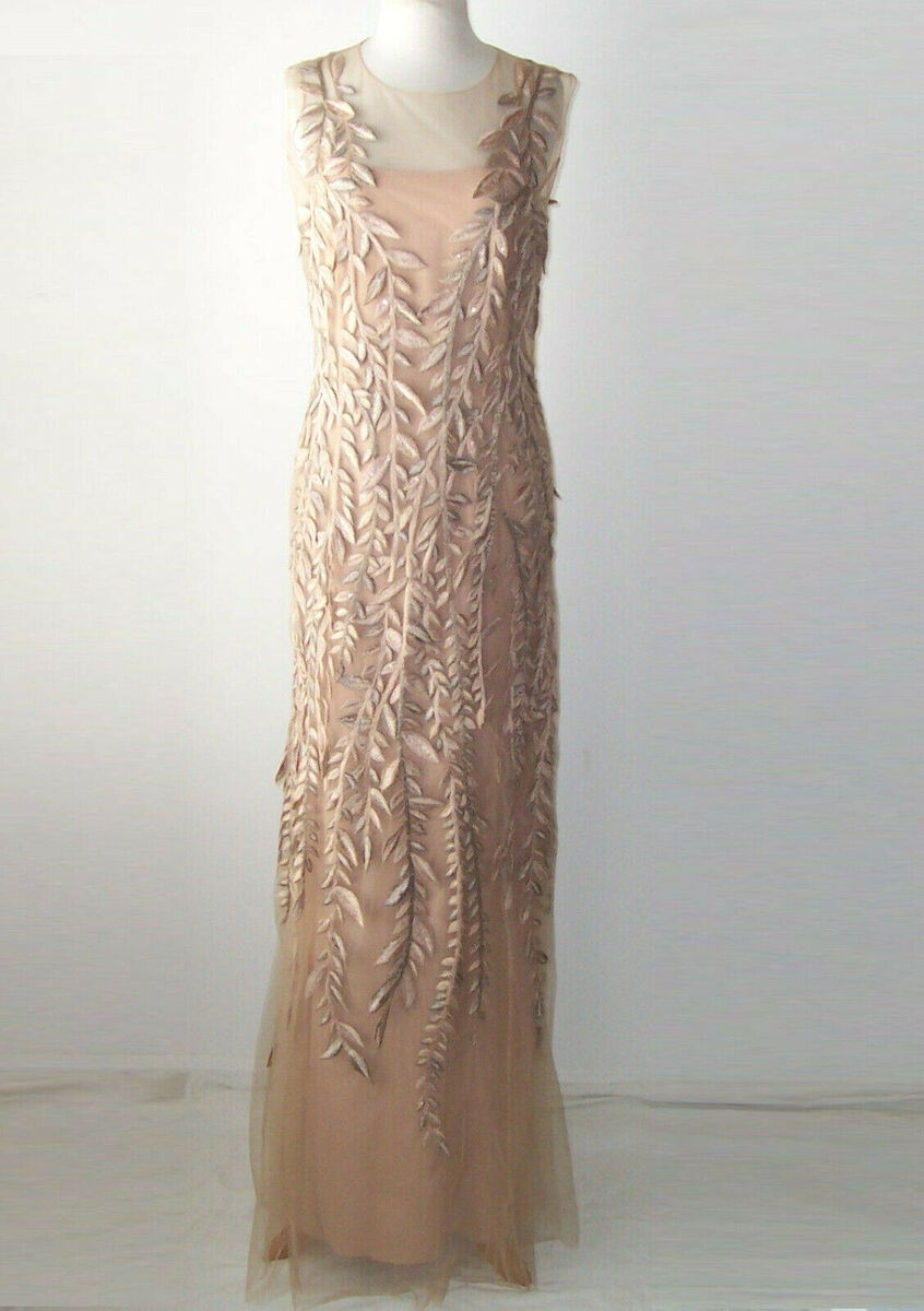 ALBERTA FERRETTI Blush Tulle Embroidered Sequin Leaves Dress ALBERTA FERRETTI Blush Tulle Embroidered Sequin Leaves Dress
