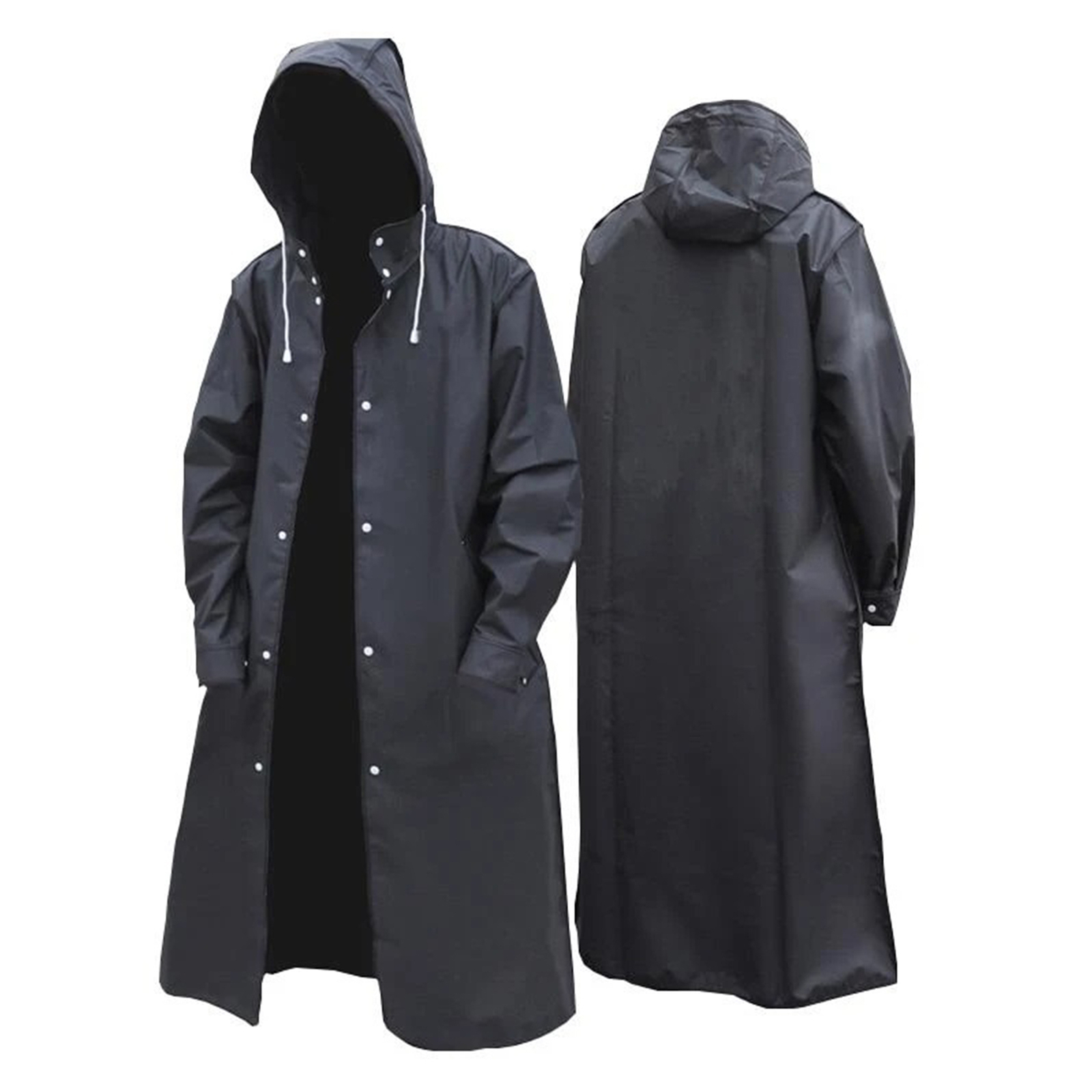 Men Black Waterproof Long Raincoat Rain Coat Hooded Trench Jacket