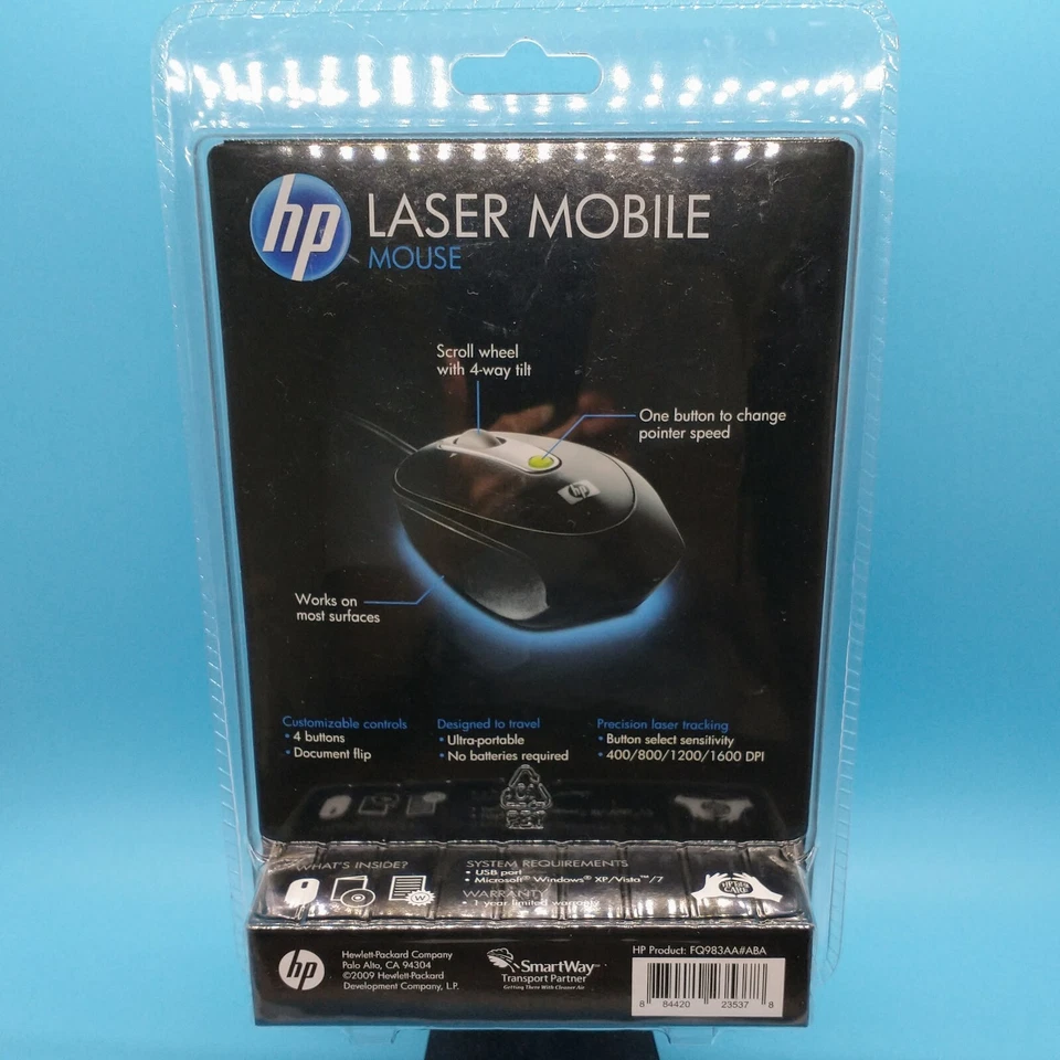 New and Sealed HP Laser Mobile Mouse Black Ultra-Portable Corded USB - Image 2 of 3
