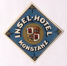 Vintage Insel Hotel Konstanz GERMANY Luggage Label  2.5 x 2.5"