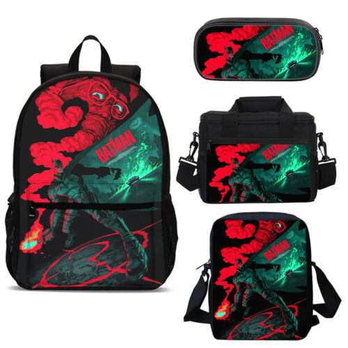 Batman School Backpack Set Kids Insulated Lunch Bag Crossbody Bag Pen Case #2 - Picture 1 of 17
